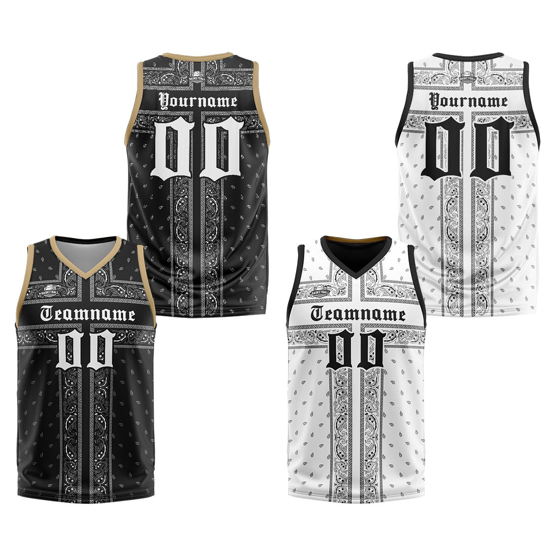 Custom Reversible Basketball Suit for Adults and Kids Personalized Jersey Black-White