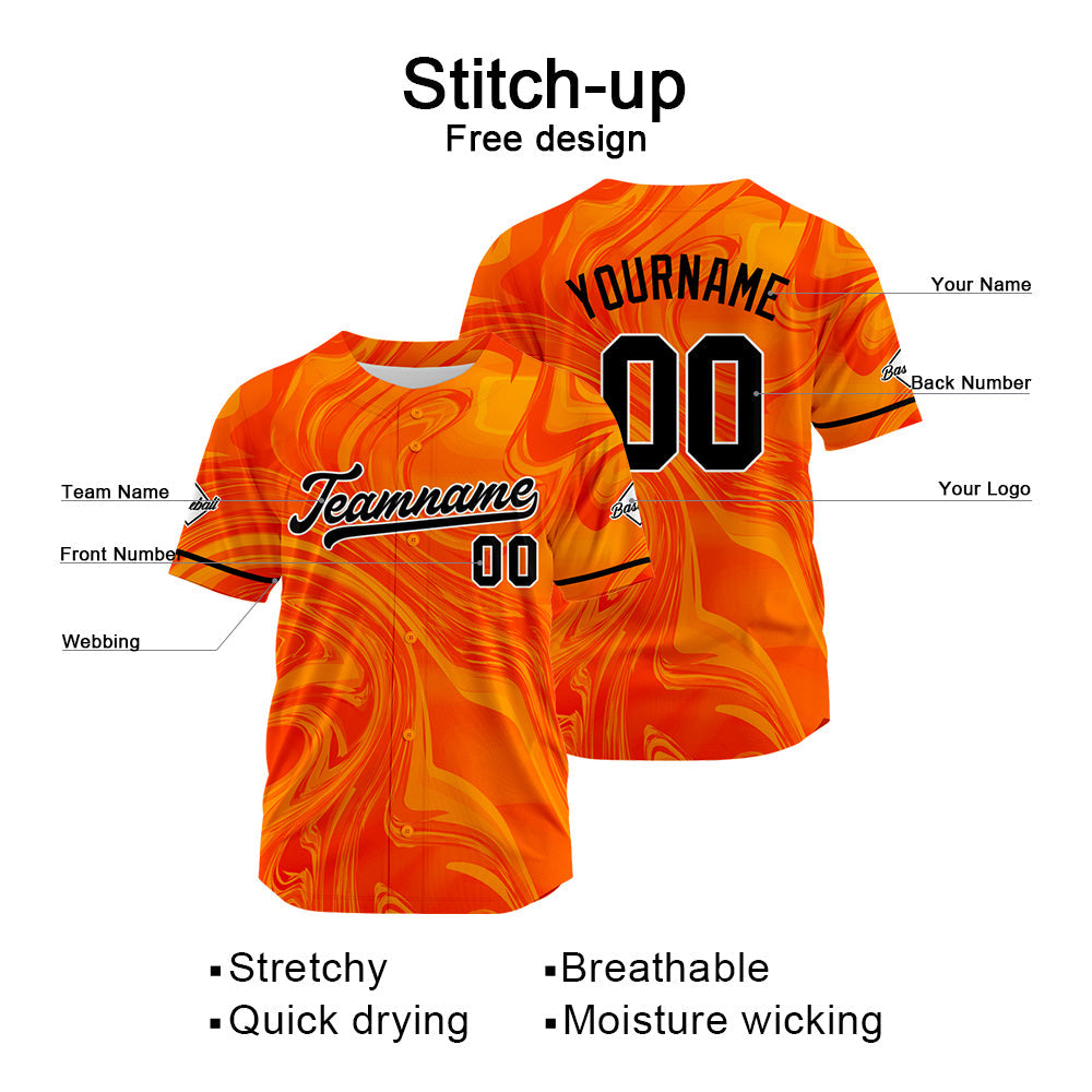 Custom Full Print Design Baseball Jersey orange