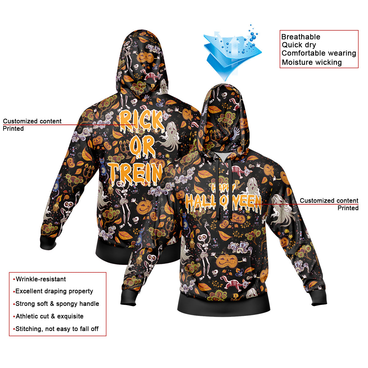 Custom Sweatshirt Hoodie Add Text and Design Personalized Halloween Hooded Sweatshirt