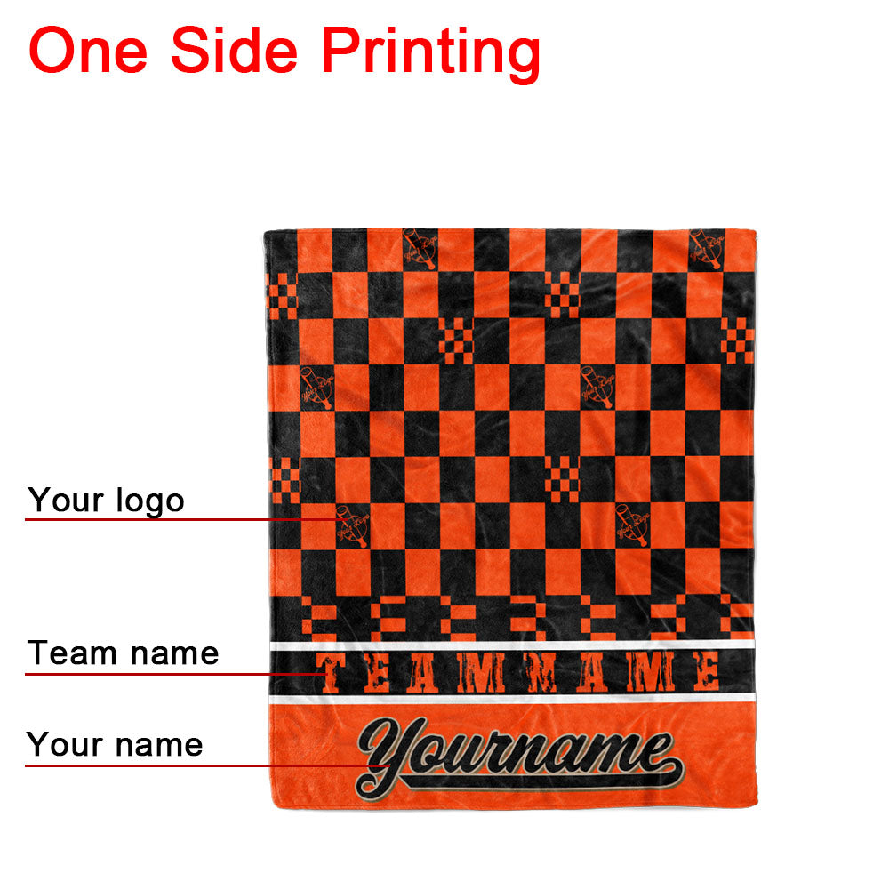 custom ultra-soft micro fleece blanket orange-black