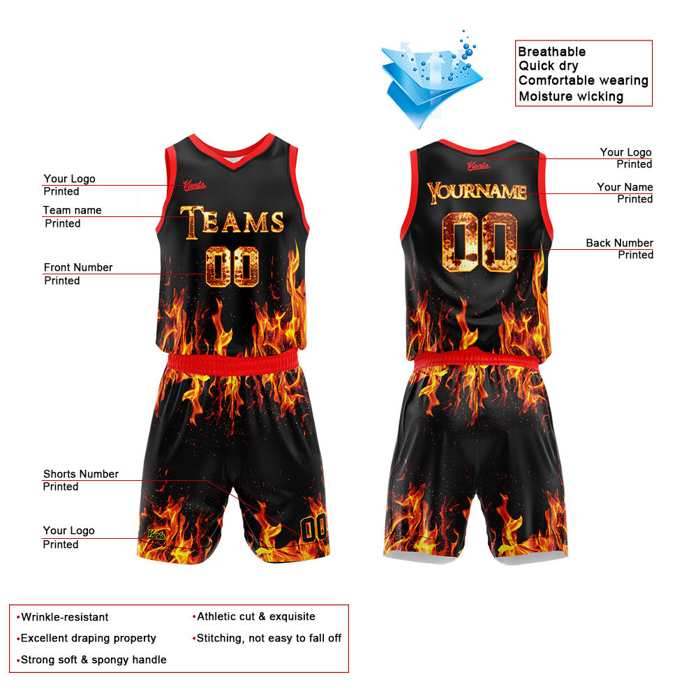 custom flame basketball suit for adults and kids  personalized jersey