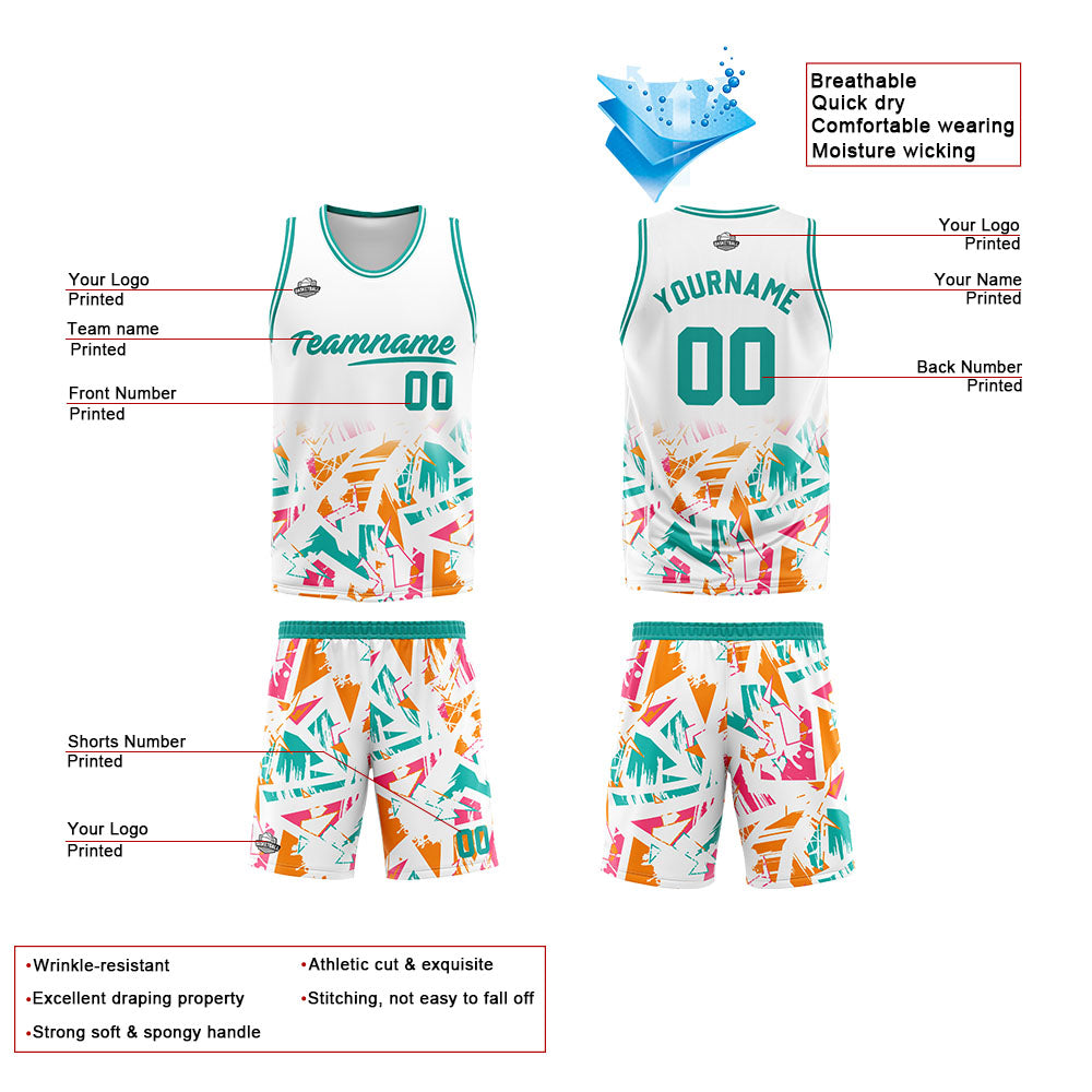 Custom Basketball Jersey Uniform Suit Printed Your Logo Name Number White&Aqua