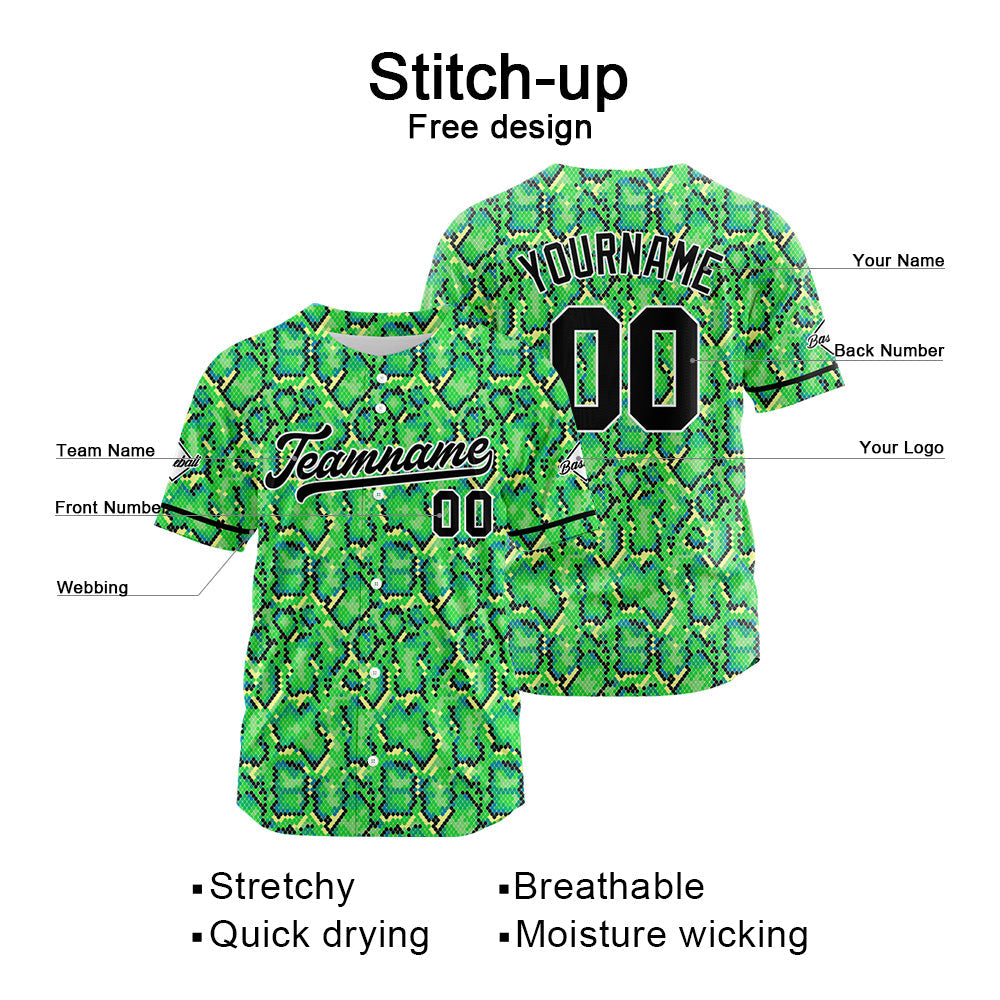 Custom Full Print Design Baseball Jersey green