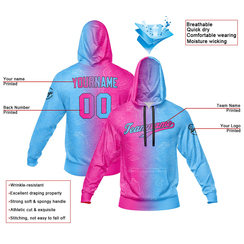 Custom Sweatshirt Hoodie For Men Women Girl Boy Print Your Logo Name Number Hot Pink-Light Blue