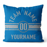 Custom Football Throw Pillow for Men Women Boy Gift Printed Your Personalized Name Number Light Blue & Gray & White