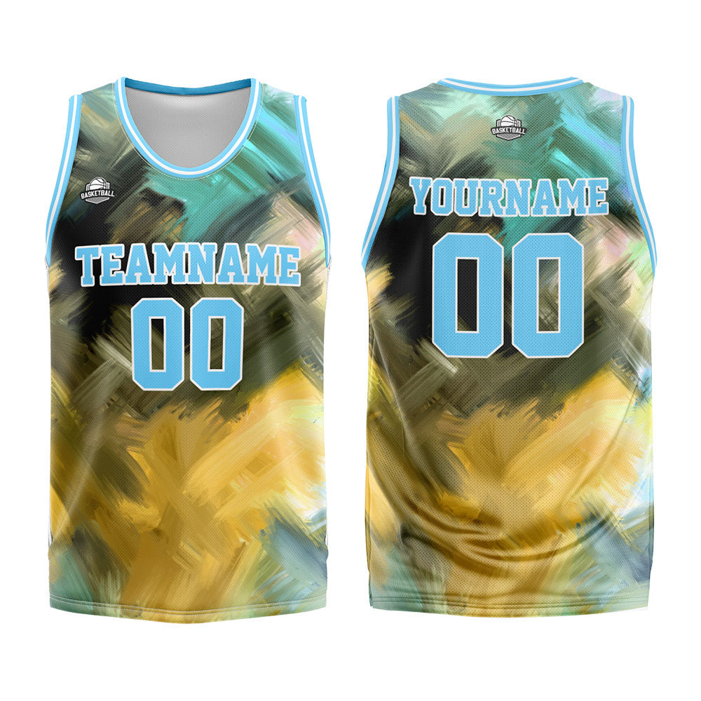 Custom Basketball Jersey Uniform Suit Printed Your Logo Name Number Light Blue&Yellow