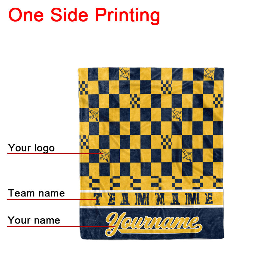 custom ultra-soft micro fleece blanket navy-yellow