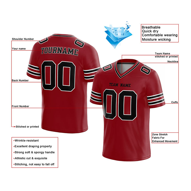 custom authentic football jersey gray red-black mesh