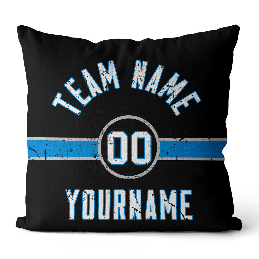 Custom Football Throw Pillow for Men Women Boy Gift Printed Your Personalized Name Number Black & Royal & White