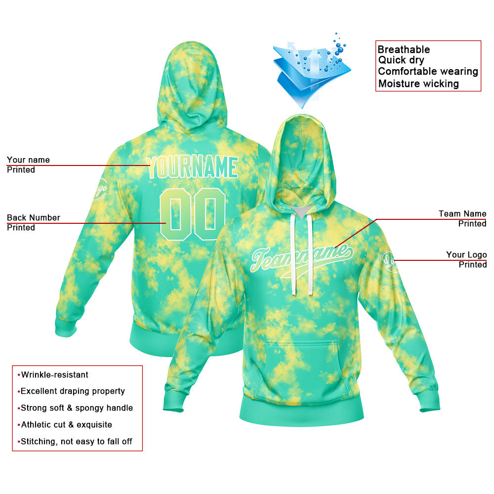 Custom Sweatshirt Hoodie For Men Women Girl Boy Print Your Logo Name Number Green-Yellow-White
