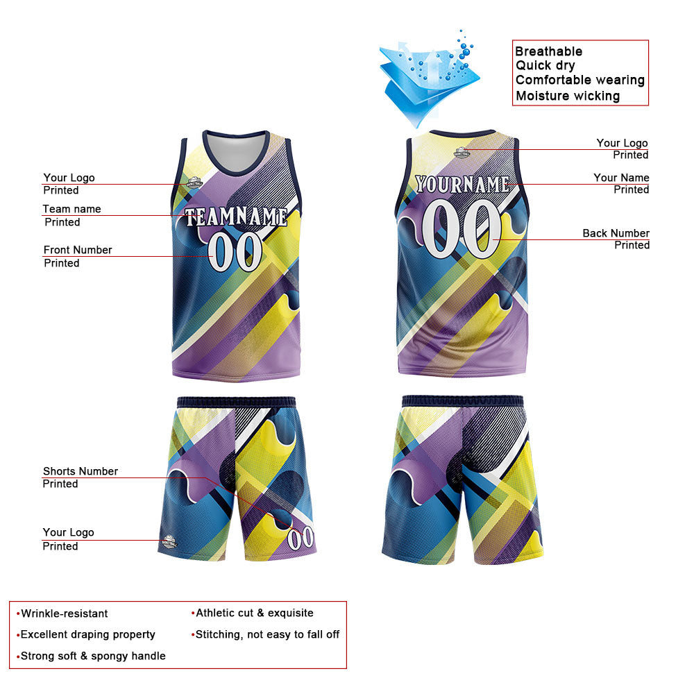 Custom Basketball Jersey Uniform Suit Printed Your Logo Name Number Navy&Purple
