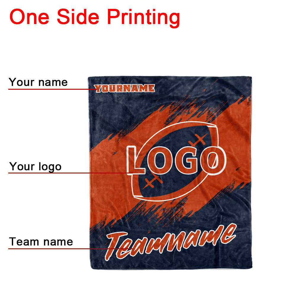 custom ultra-soft micro fleece blanket navy-orange