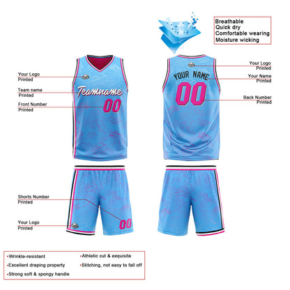 Custom Reversible Basketball Suit for Adults and Kids Personalized Jersey Light Blue-Pink