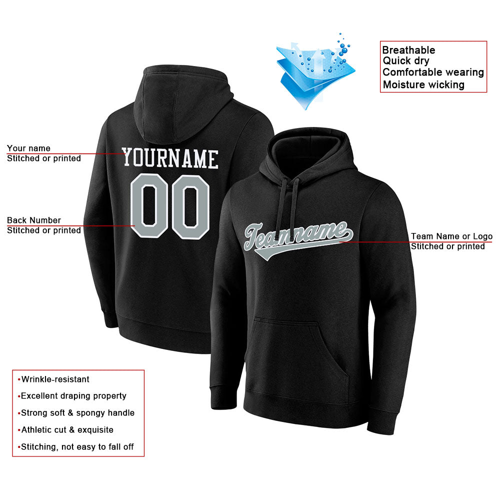 custom authentic pullover sweatshirt hoodie black-gray-white