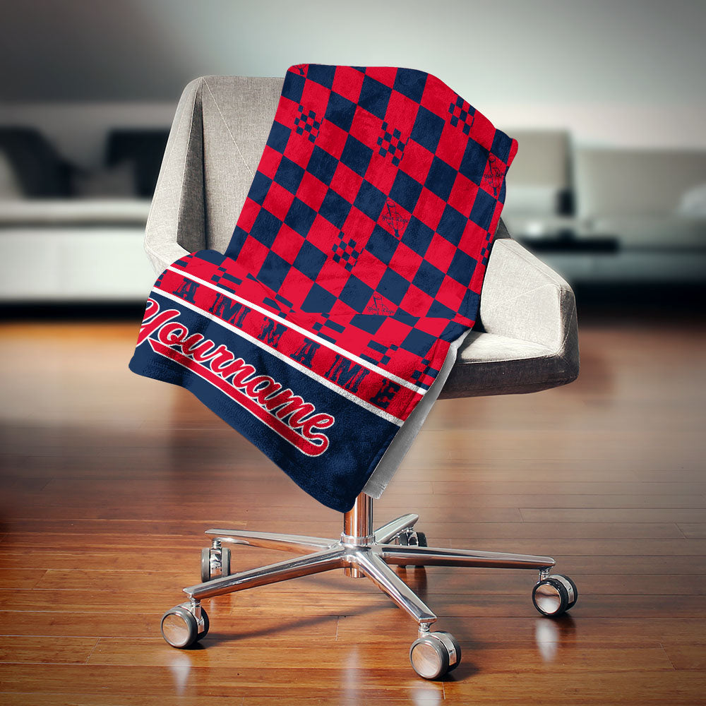 custom ultra-soft micro fleece blanket navy-red