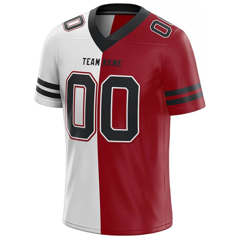 Cheap Custom White Red-Black Mesh Split Fashion Football Jersey