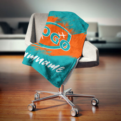 custom ultra-soft micro fleece blanket aqua-orange