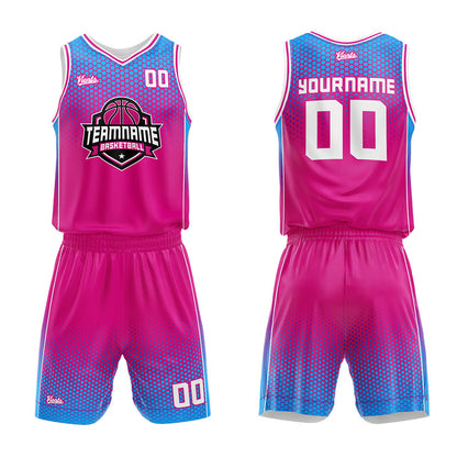custom honeycomb gradient basketball suit for adults and kids  personalized jersey pink