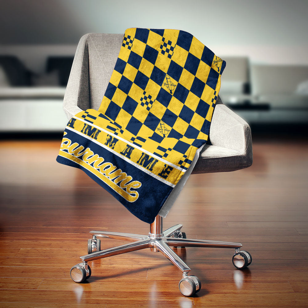 custom ultra-soft micro fleece blanket navy-yellow