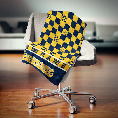 custom ultra-soft micro fleece blanket navy-yellow