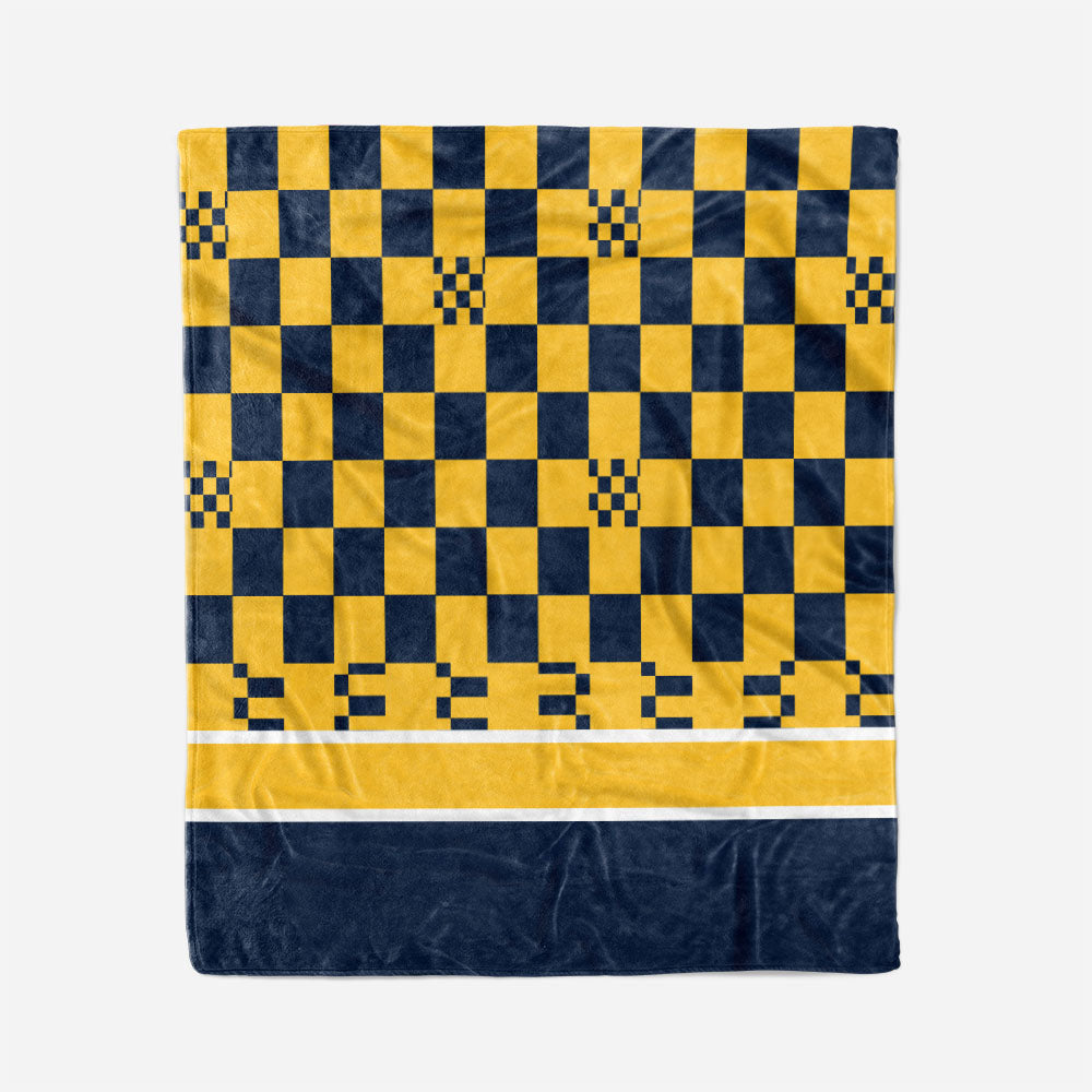 custom ultra-soft micro fleece blanket navy-yellow