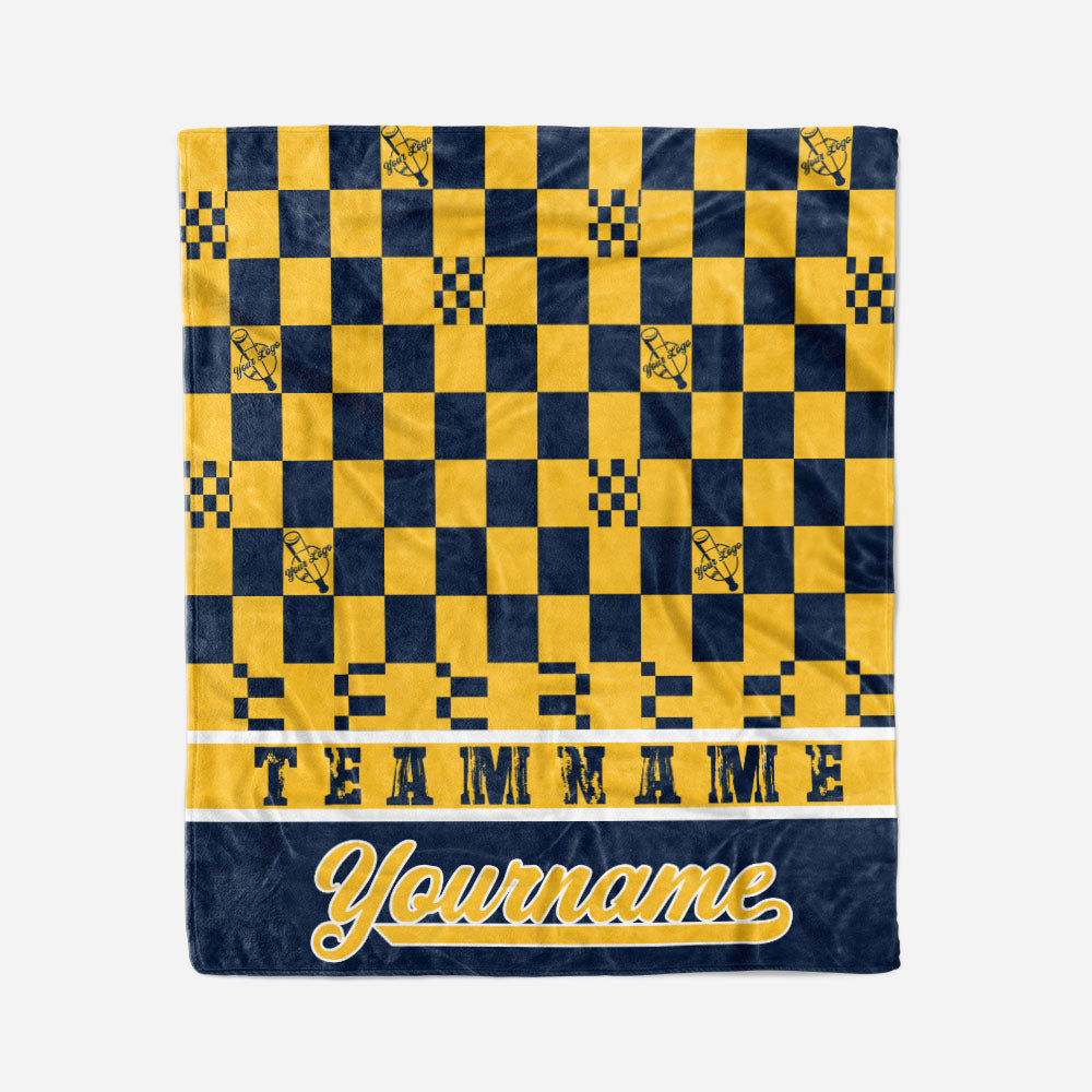 custom ultra-soft micro fleece blanket navy-yellow