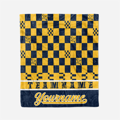 custom ultra-soft micro fleece blanket navy-yellow