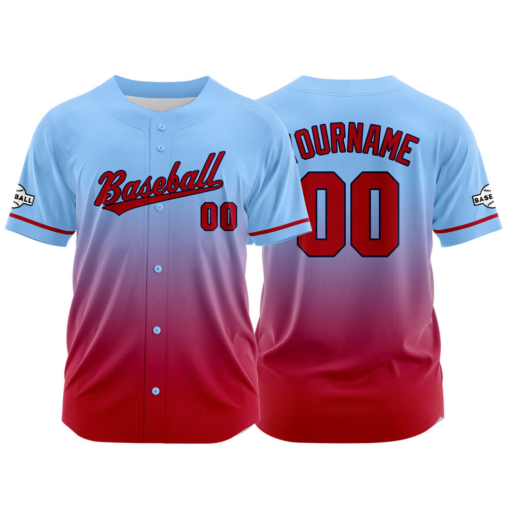 Custom Full Print Design Baseball Jersey red-light blue