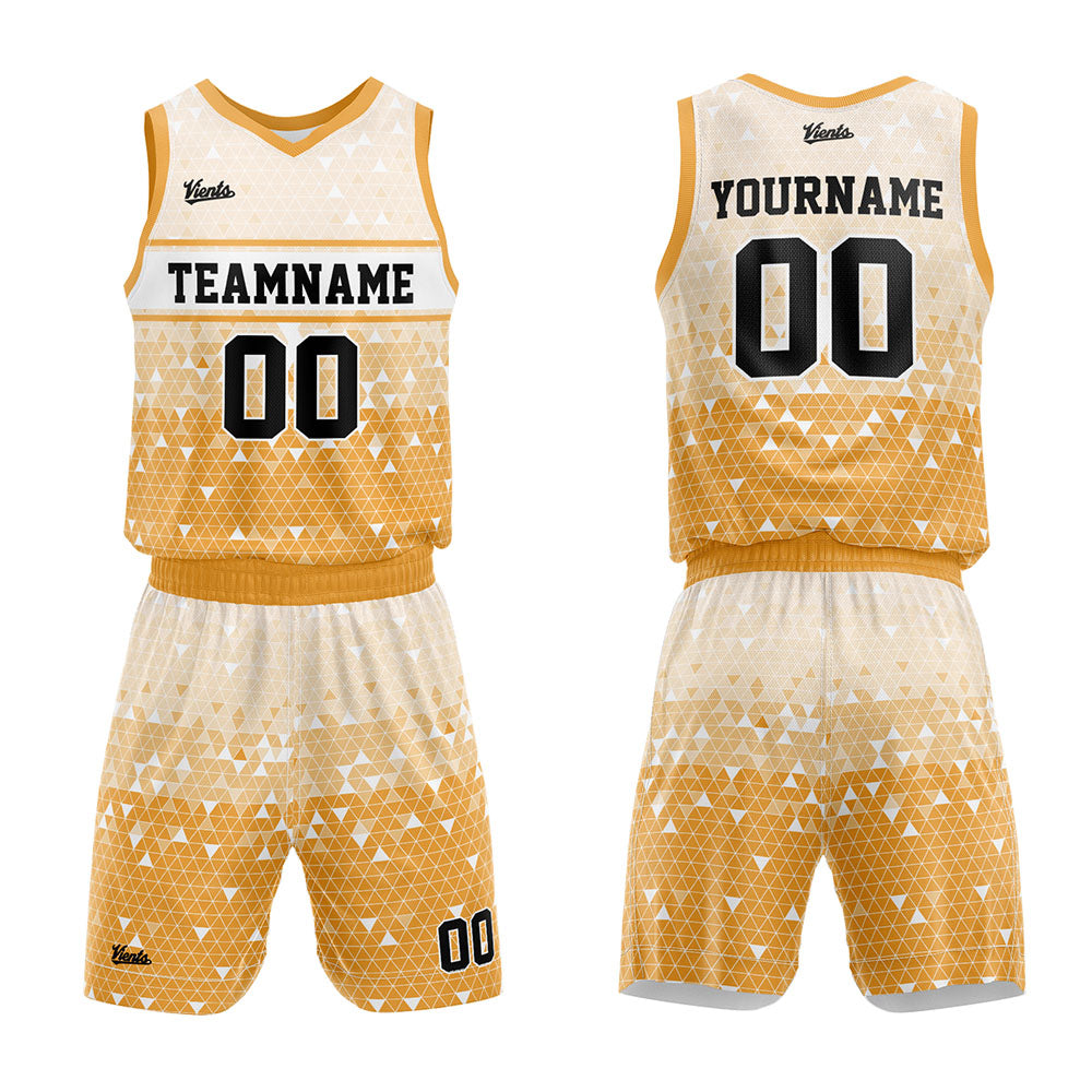 custom triangular gradient basketball suit for adults and kids  personalized jersey yellow