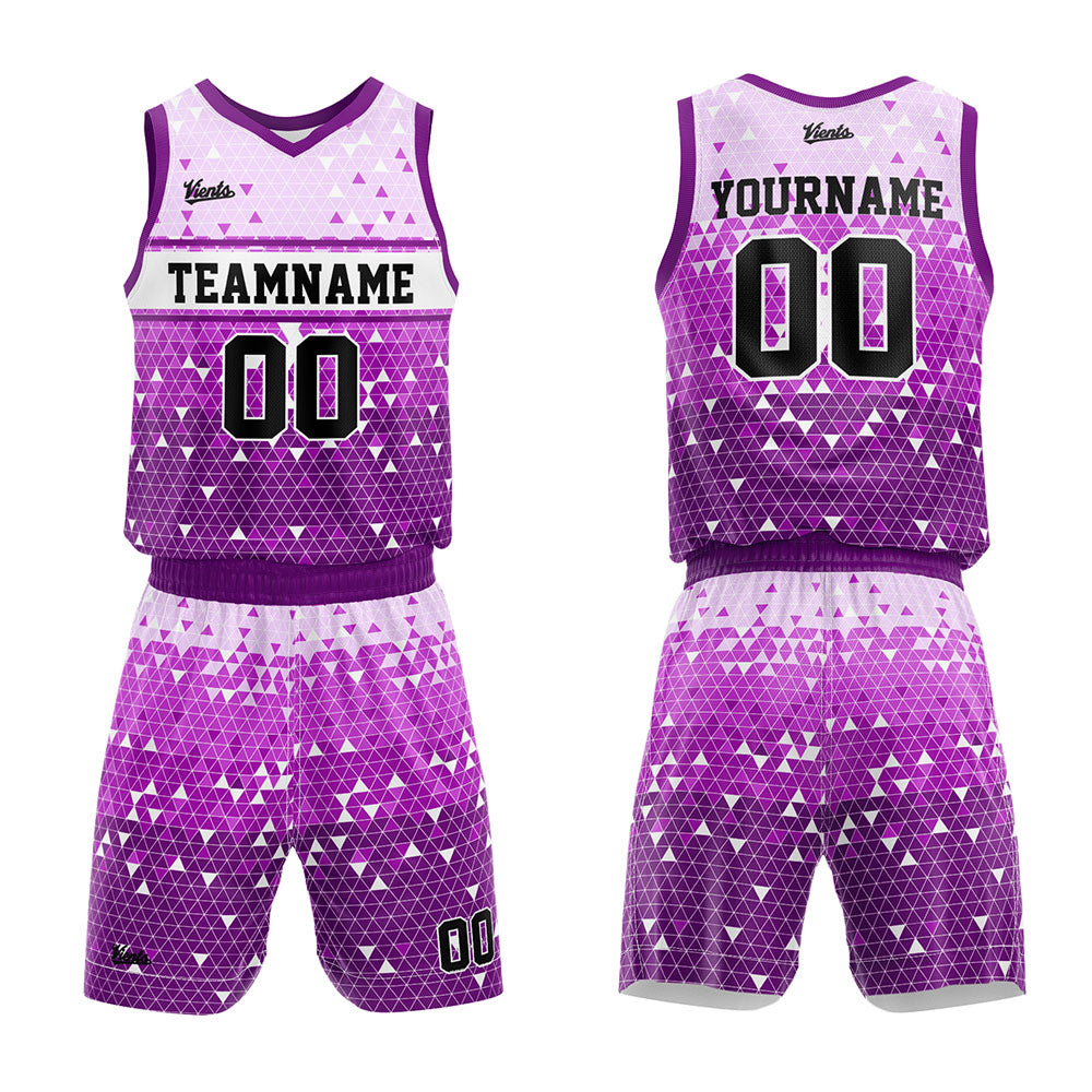custom triangular gradient basketball suit for adults and kids  personalized jersey purple