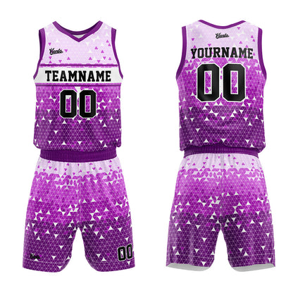 custom triangular gradient basketball suit for adults and kids  personalized jersey purple