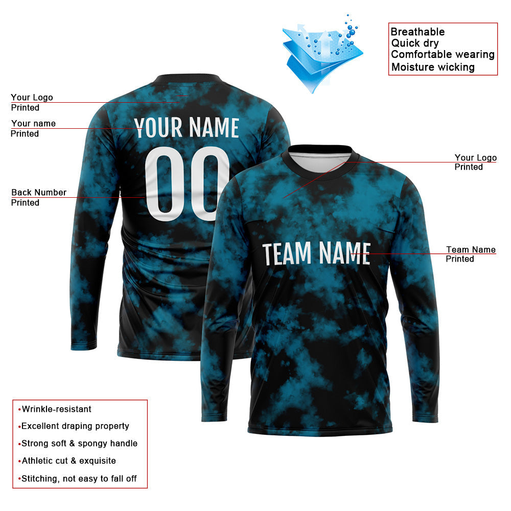 Custom Basketball Soccer Football Shooting Long T-Shirt for Adults and Kids Blue-Black