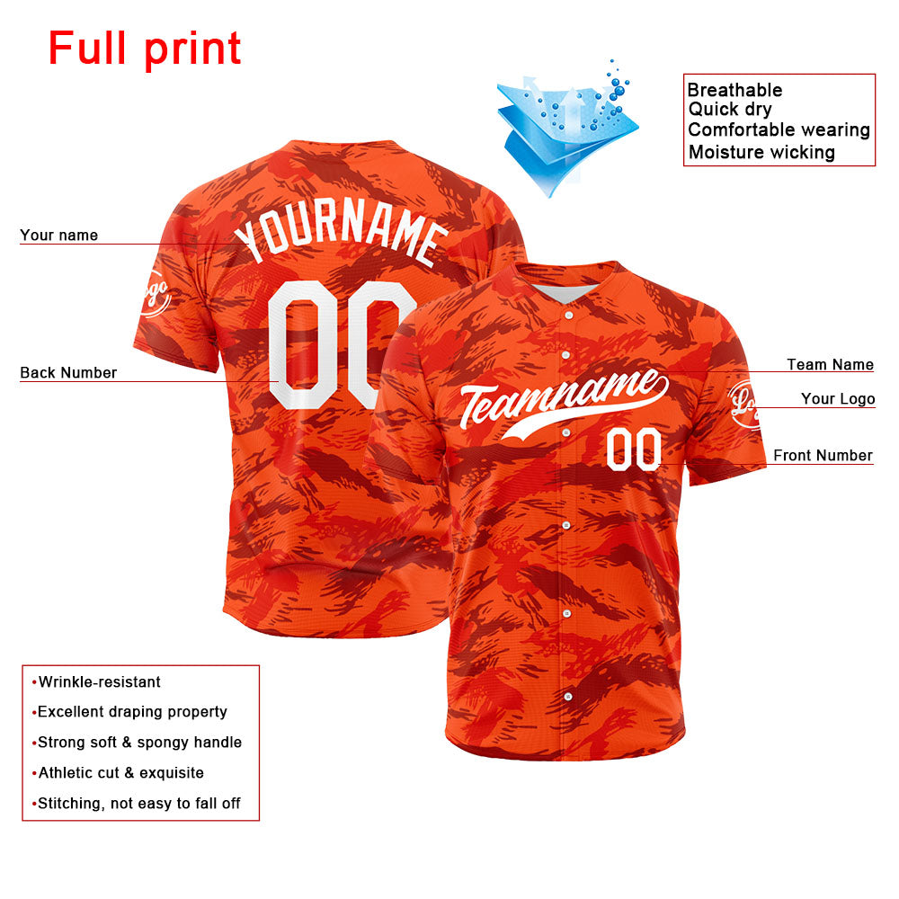 Custom Full Print Design Baseball Jersey orange