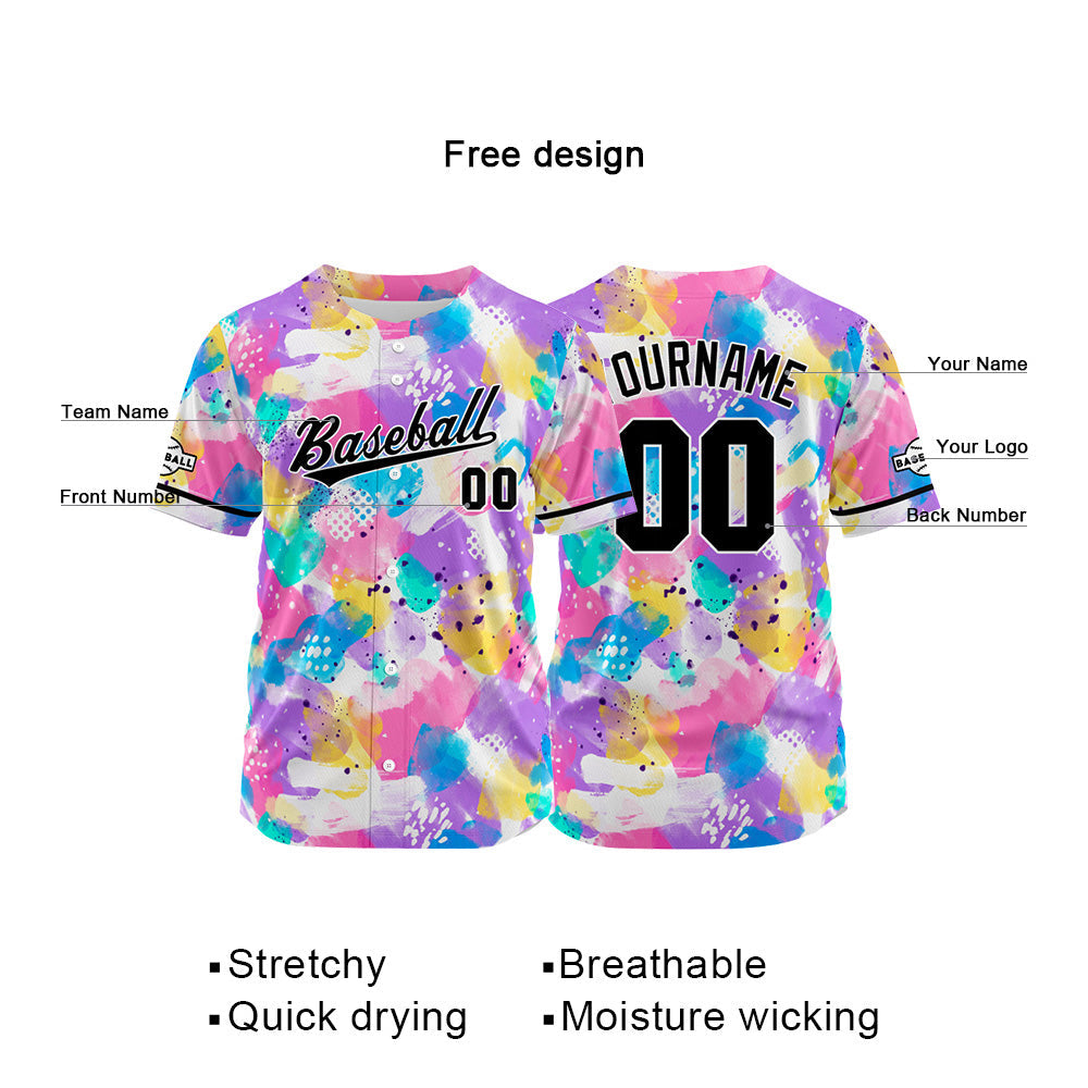 Custom Full Print Design Baseball Jersey pink-purple