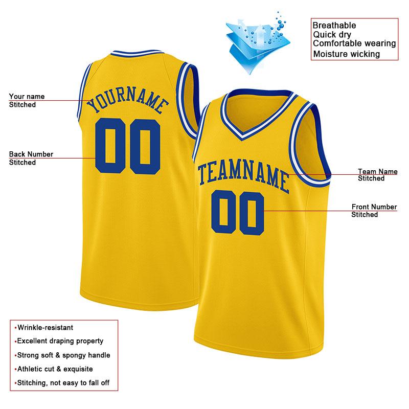 custom authentic  basketball jersey yellow-royal-white