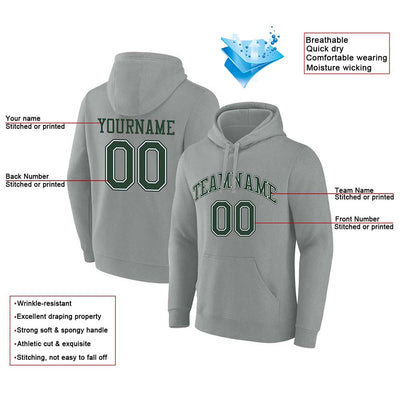 custom authentic pullover sweatshirt hoodie gray-green-white