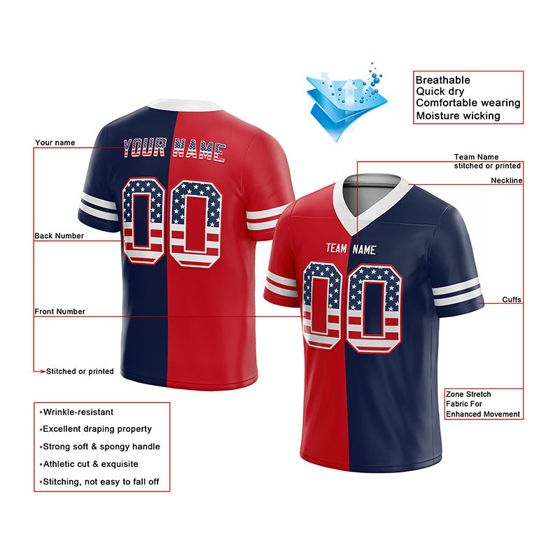 custom authentic usa flag football jersey red-navy-white mesh