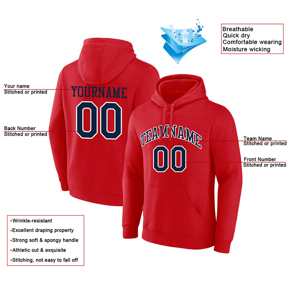 custom authentic pullover sweatshirt hoodie red-navy-white