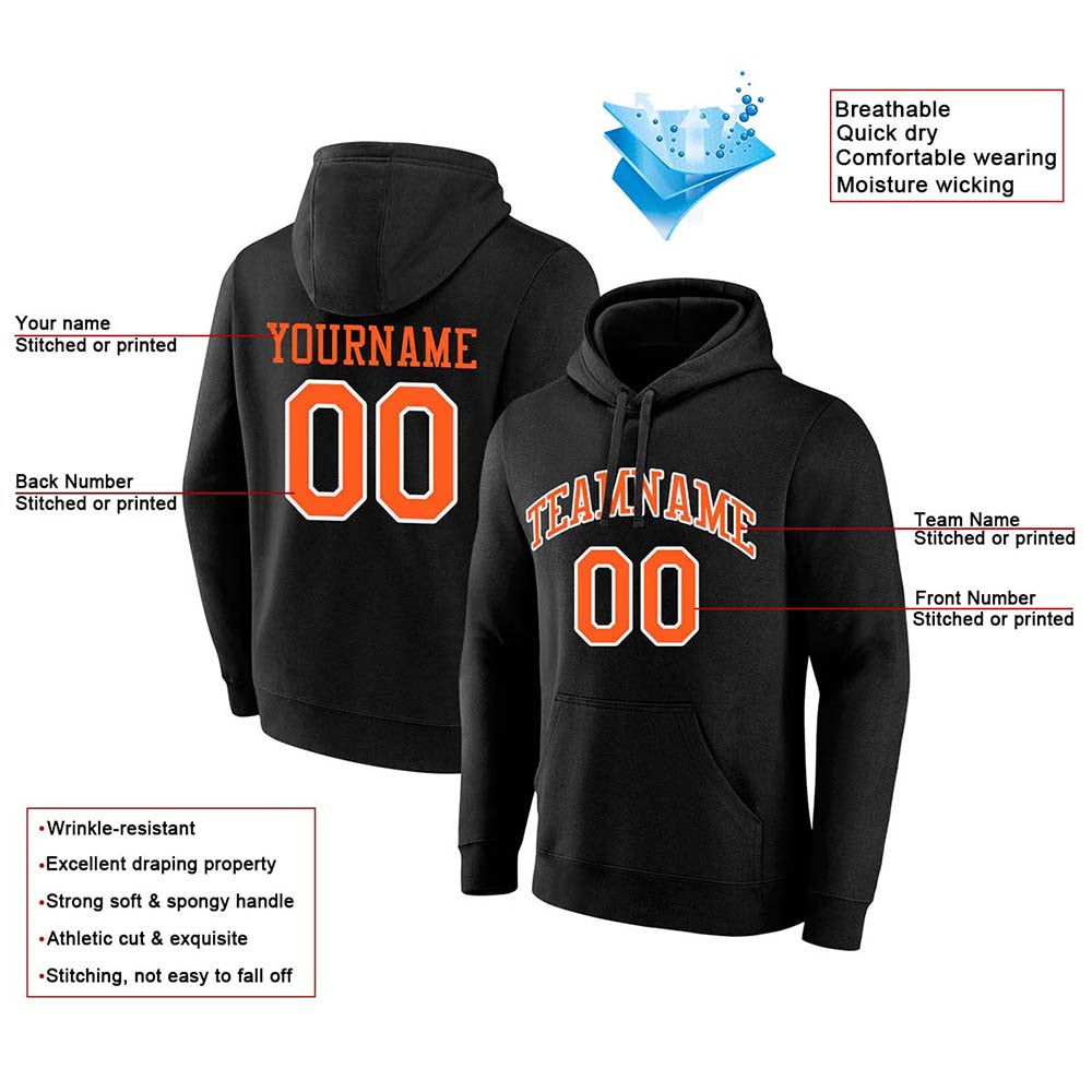 custom authentic pullover sweatshirt hoodie black-orange-white