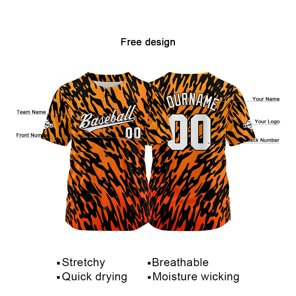 Custom Full Print Design Baseball Jersey orange-black