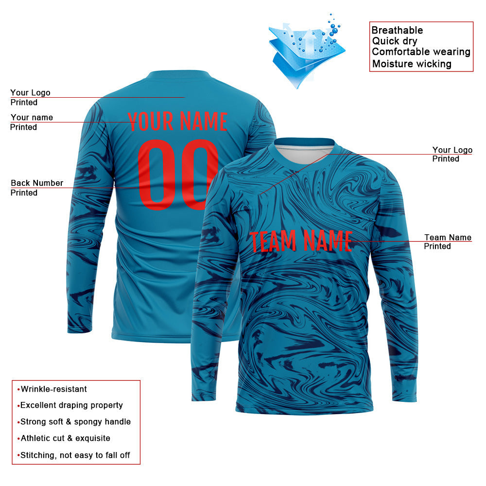 Custom Basketball Soccer Football Shooting Long T-Shirt for Adults and Kids Blue-Navy