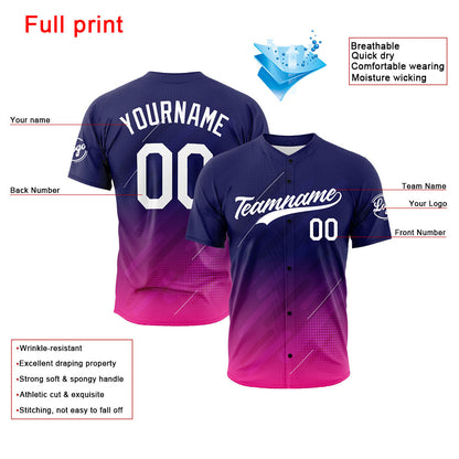 Custom Full Print Design Baseball Jersey navy-rose Red