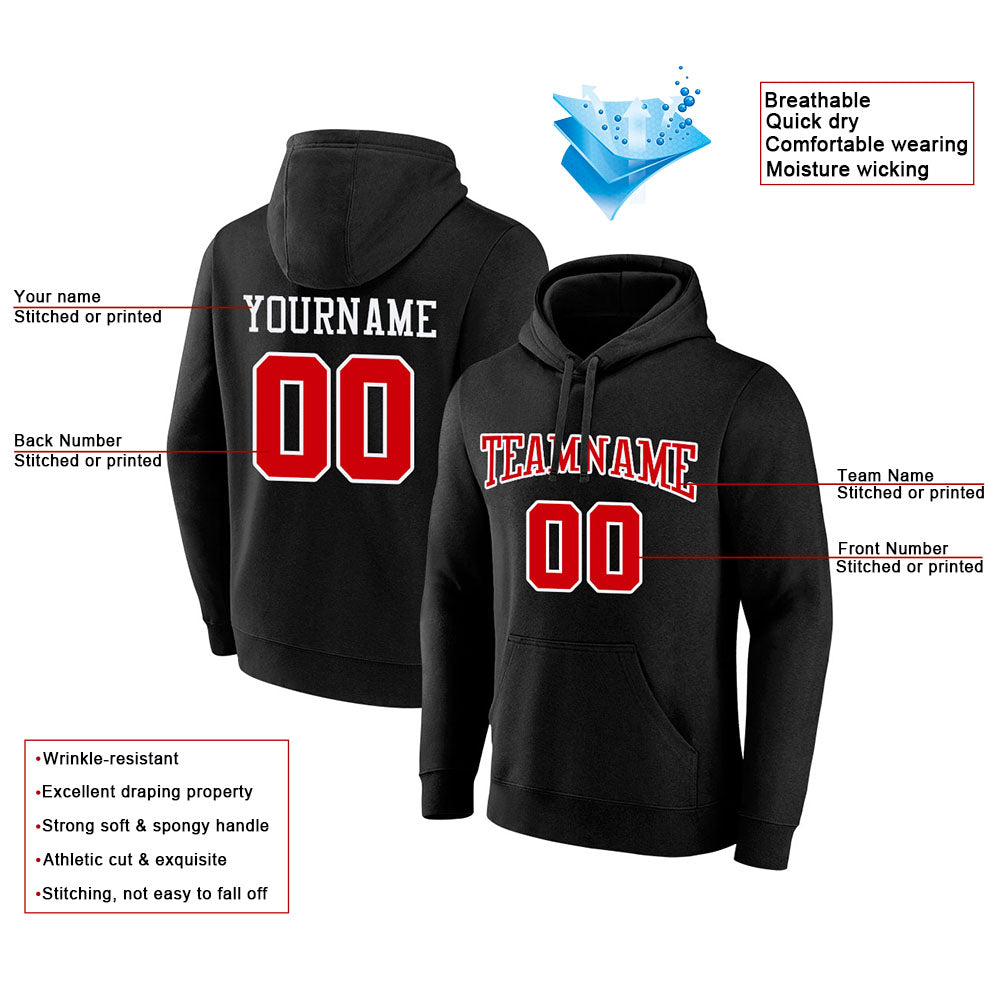 custom authentic pullover sweatshirt hoodie black-red-white