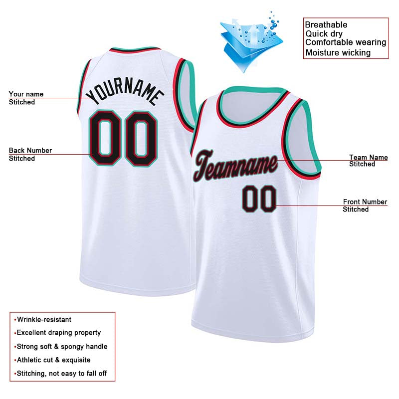 custom authentic  basketball jersey white-teal-black-red