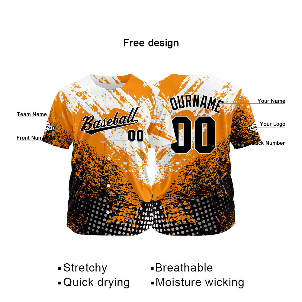 Custom Full Print Design Baseball Jersey orange-black-white