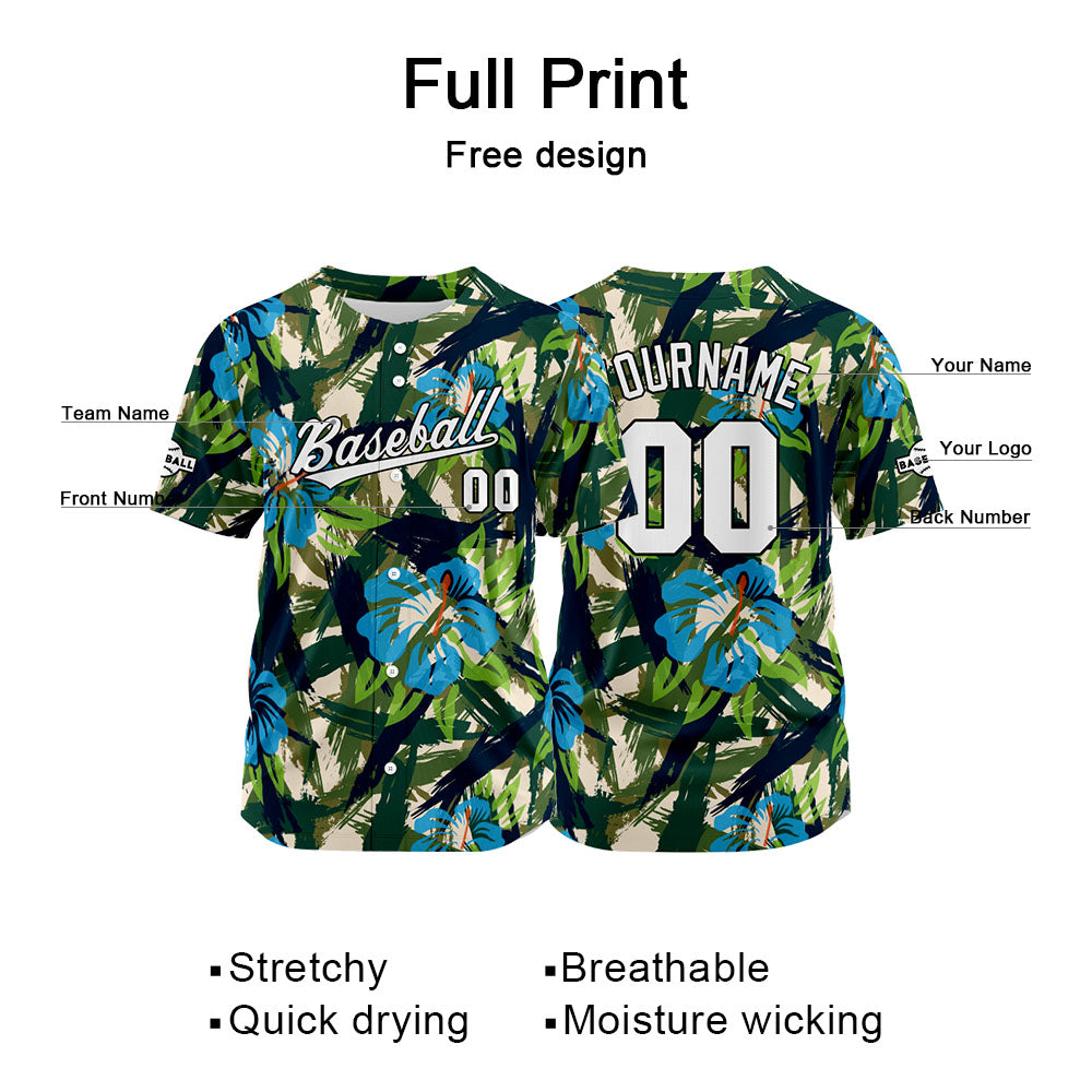 Custom Full Print Design Baseball Jersey green-blue-black