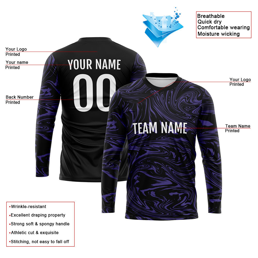 Custom Basketball Soccer Football Shooting Long T-Shirt for Adults and Kids Purple-Black