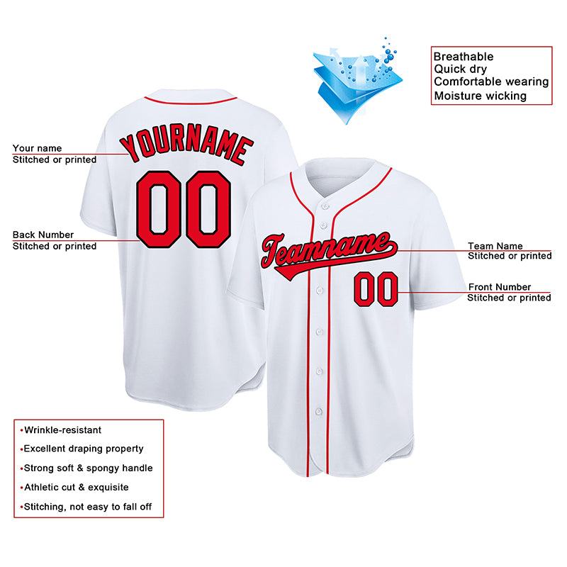 customized authentic baseball jersey white red-black mesh