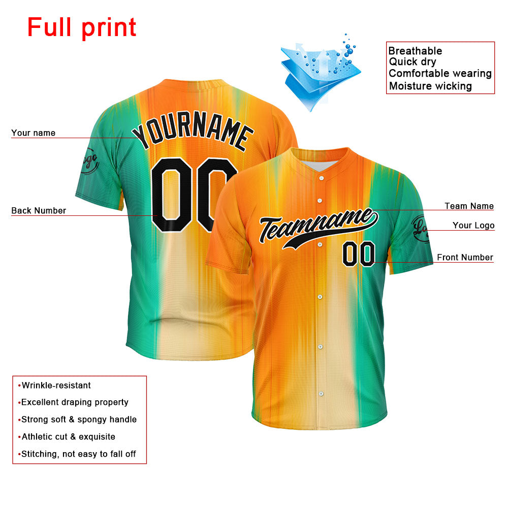 Custom Full Print Design Baseball Jersey Orange-Green