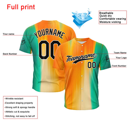 Custom Full Print Design Baseball Jersey Orange-Green